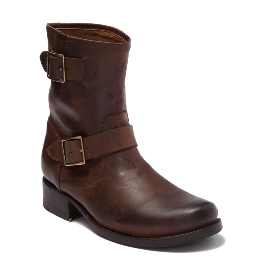✨NEW✨ FRYE Vicky Engineer Leather Construction Ankle Boot in Dark Brown Sz 8M